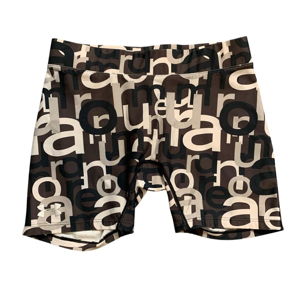 Under Armour Shorts Women S Small Grey Brown HeatGear Allover Print Fitted